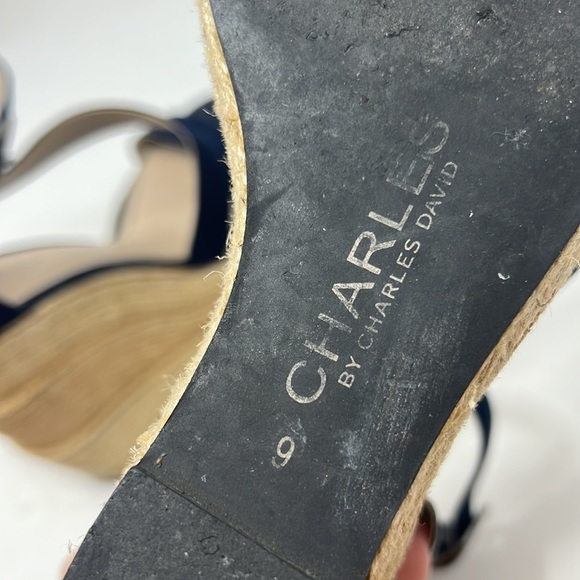 Charles David Microfiber Suede Jute Tall Wedge Open Toe Beachy Sandals Shoes - Picture 13 of 14